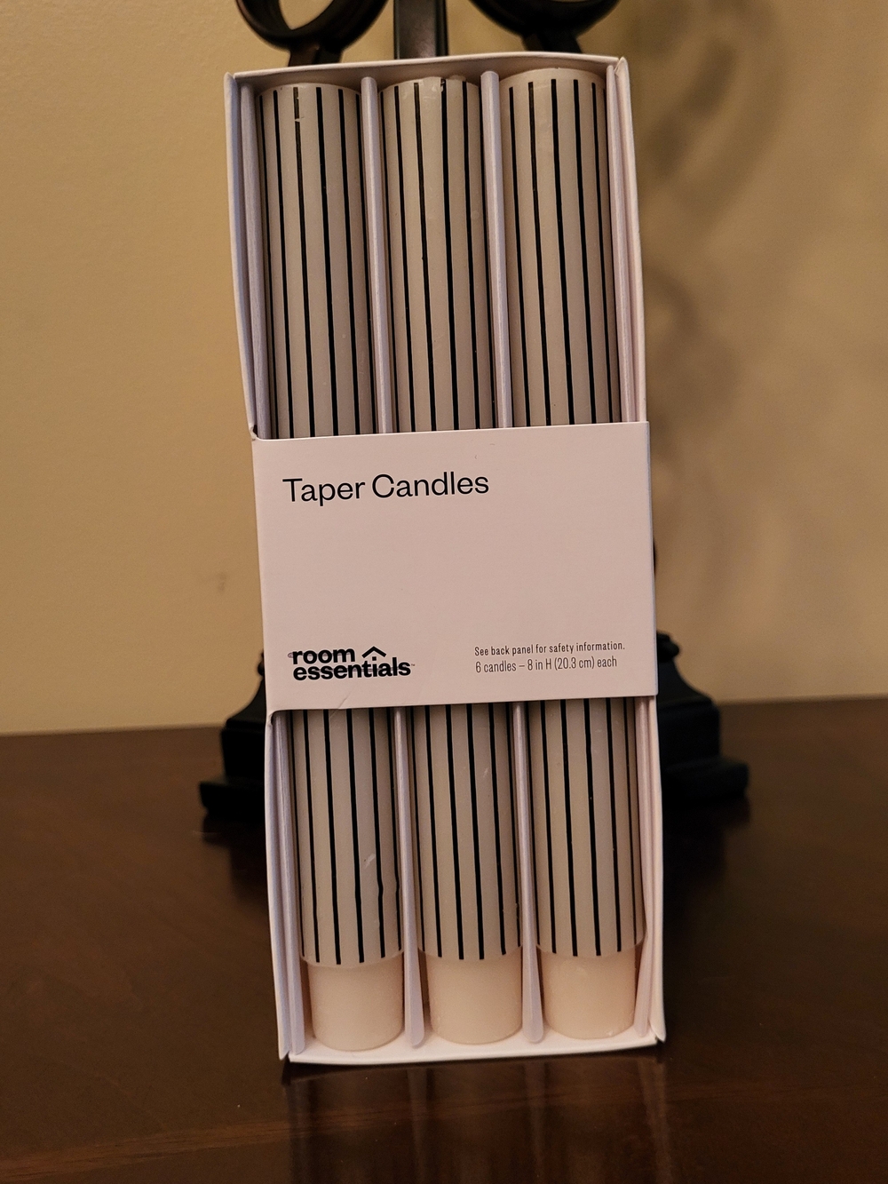 Room essentials Taper Candles White With Black Stripes ....Set of Six